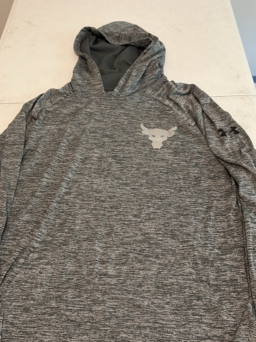Bulls Bay Under Armour Heather Gray Performance Hoodie with Bull Logo